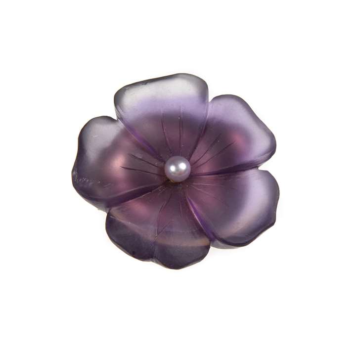 Antique carved amethyst and pearl violet brooch